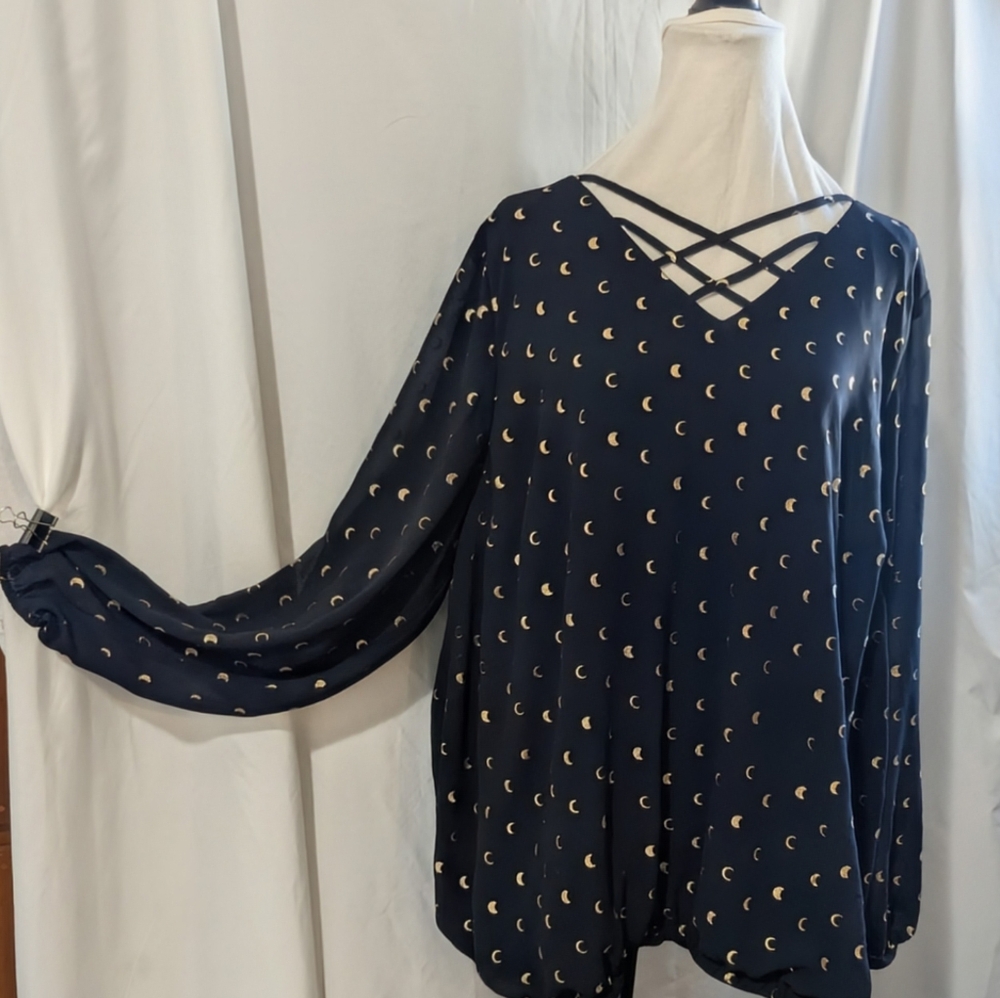 Torrid Black With Gold Moon Print Blouse
